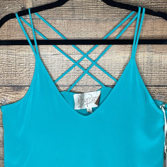 Rory Beca 100% Silk Turquoise Blue Double Cross Straps Tank Top Size Small NWT - Picture 2 of 8